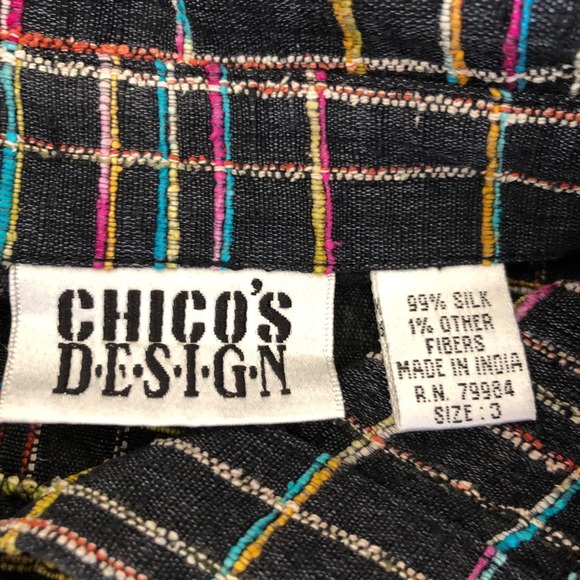 VTG Chico's Design Silk Blend Multicolor Plaid Long Sleeve Button Down Top XL - Picture 3 of 14